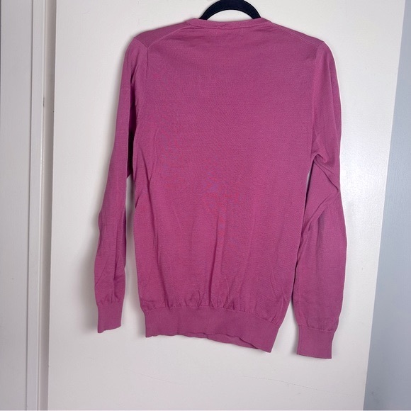 Reiss Pink V-Neck Soft 100% Cotton Ribbed Trim Pull On Long Sleeve Sweater S - Picture 3 of 14